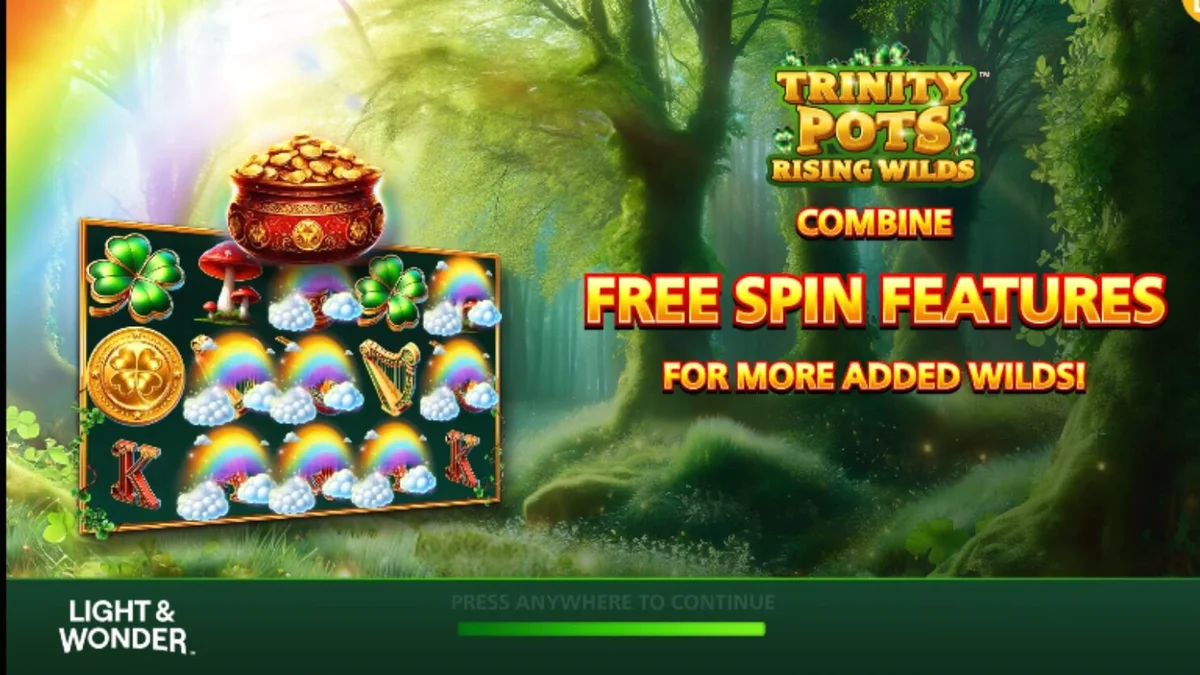 Interface vibrante do slot Trinity Pots Rising Wilds com tema irlandês